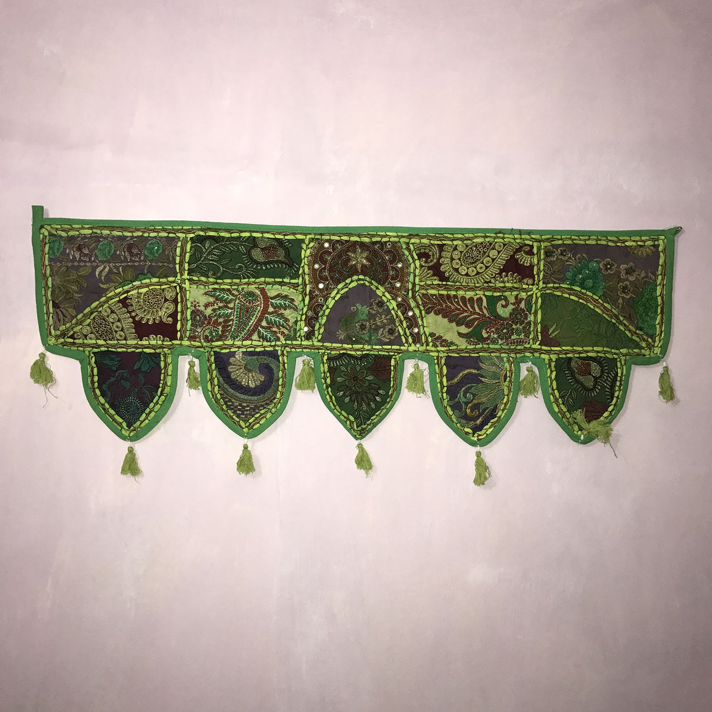Ganesha Handicrafts, Beautiful Indian Style Door Hanging, Door Hanging, Indian Style Door Hanging, Traditional Door Hanging. Dark Green Colour Door Hanging.