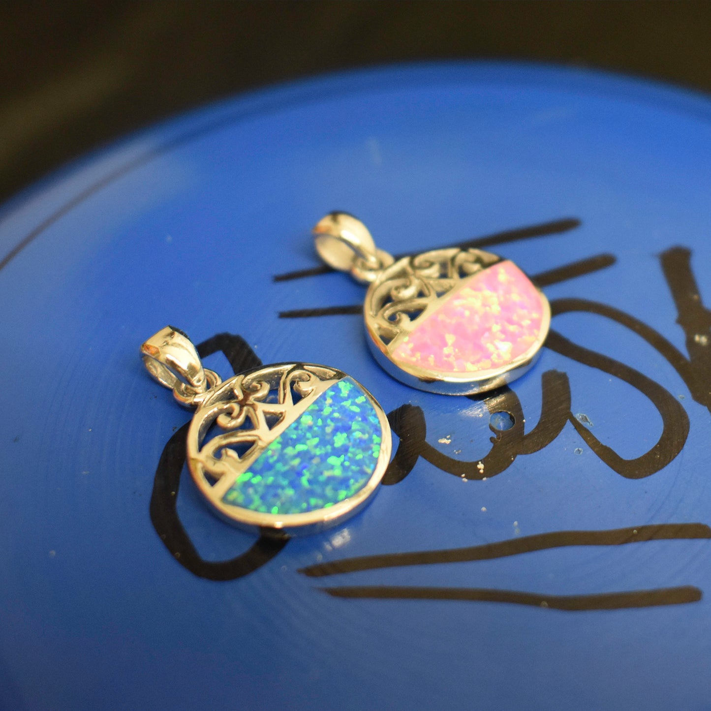 Ganesha Handicrafts, Celtic Opal Pendant, Celtic Pendant, Opal Pendant, Womens trending Pendant, Traditional Pendant, Stylized Women Pendant, Blue Colour Celtic Opal Pendant, Rose colour Celtic Opal Pendant.