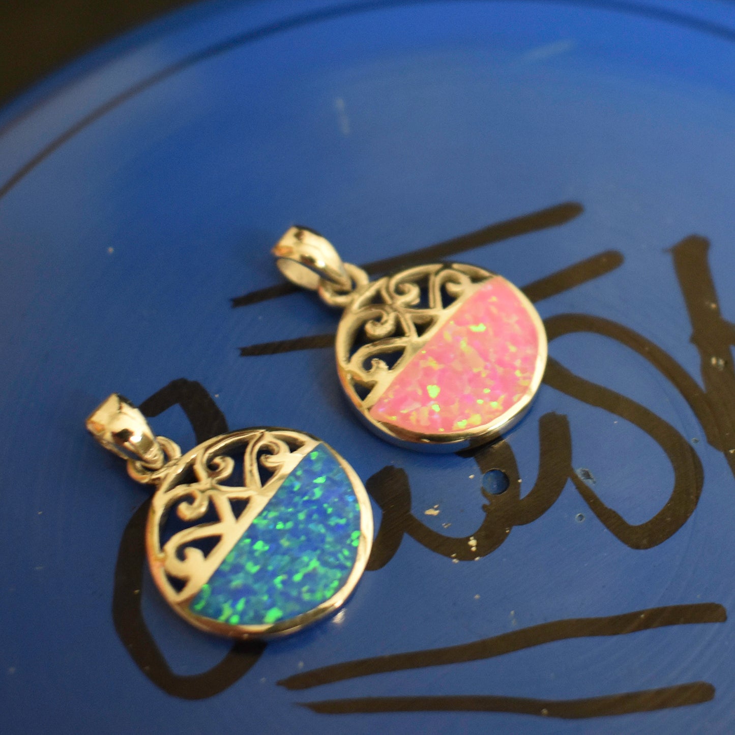 Ganesha Handicrafts, Celtic Opal Pendant, Celtic Pendant, Opal Pendant, Womens trending Pendant, Traditional Pendant, Stylized Women Pendant, Blue Colour Celtic Opal Pendant, Rose colour Celtic Opal Pendant.