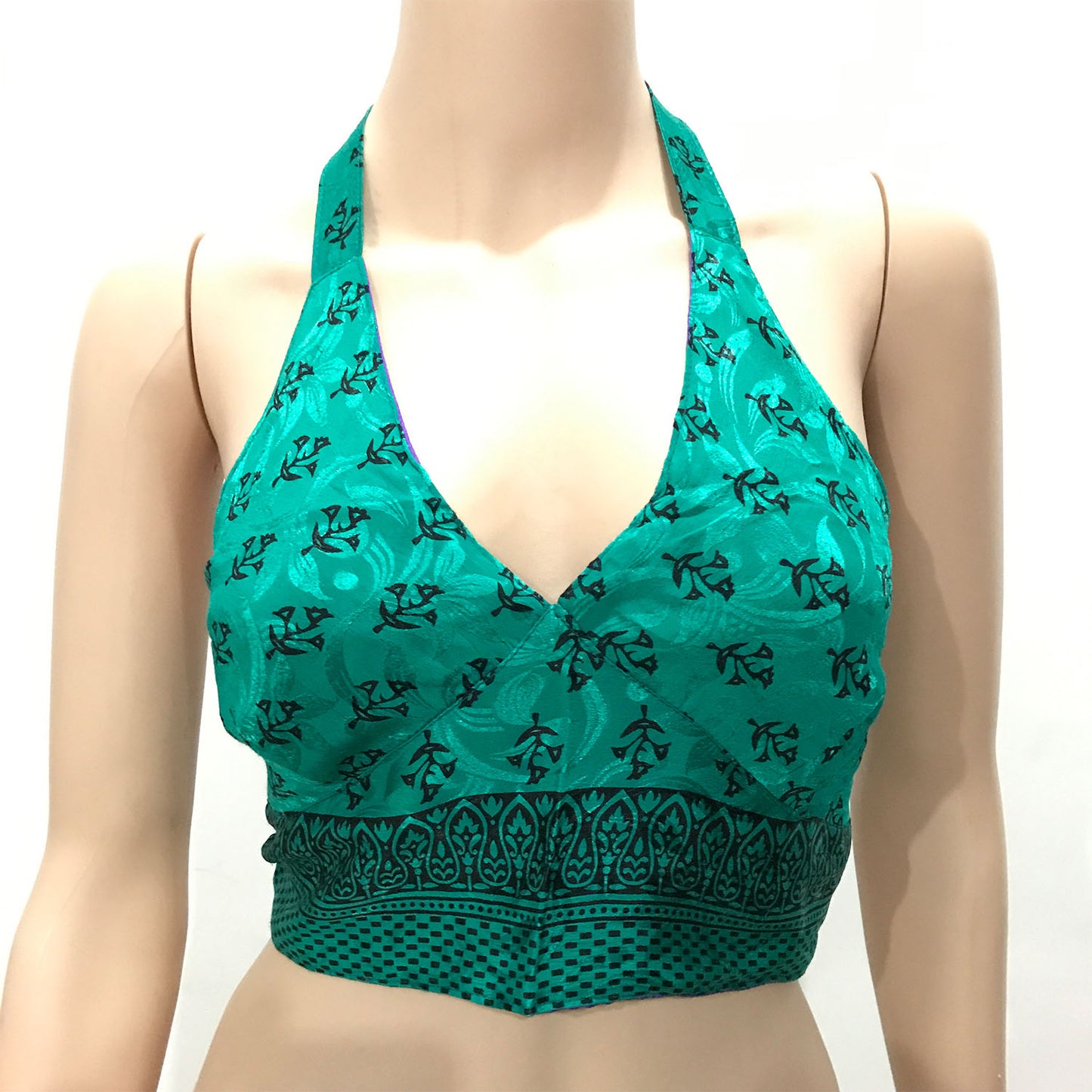 Ganesha Handicrafts Choli Indian Crop Top Halter Neck Back Less (Reversible), Crop Top, Indian Top, Halter Neck Back Less, Reversible, Choli Top, Double Colour Crop top, Womens Crop Top, Trending Top, Popular Crop Top, Green Colour Crop Top