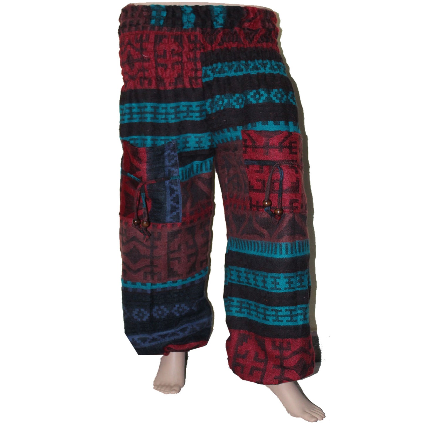 Ganesha Handicrafts, Cuffed Woolen Printed Casual Trousers, Cuffed Woolen Casual Trousers, Cuffed Casual Trousers, Women's Printed Casual Trousers. Turquoise Cuffed woolen Printed Casual Trousers.