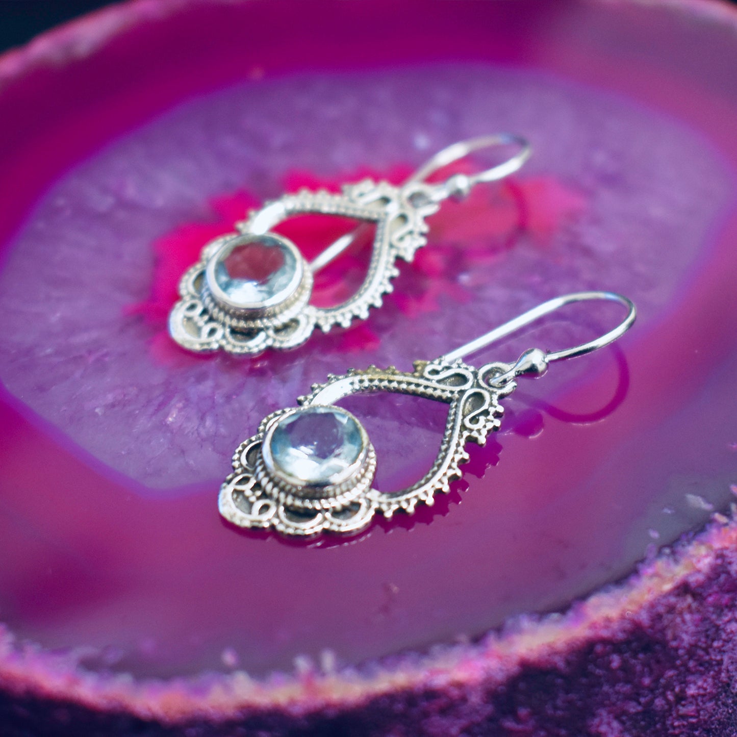 Ganesha Handicrafts, Detailed Blue Topaz Earrings, Blue Topaz Earrings, Topaz Earrings, Women's trending Earrings, New Model Women's Earrings, Women's Modern Earrings.