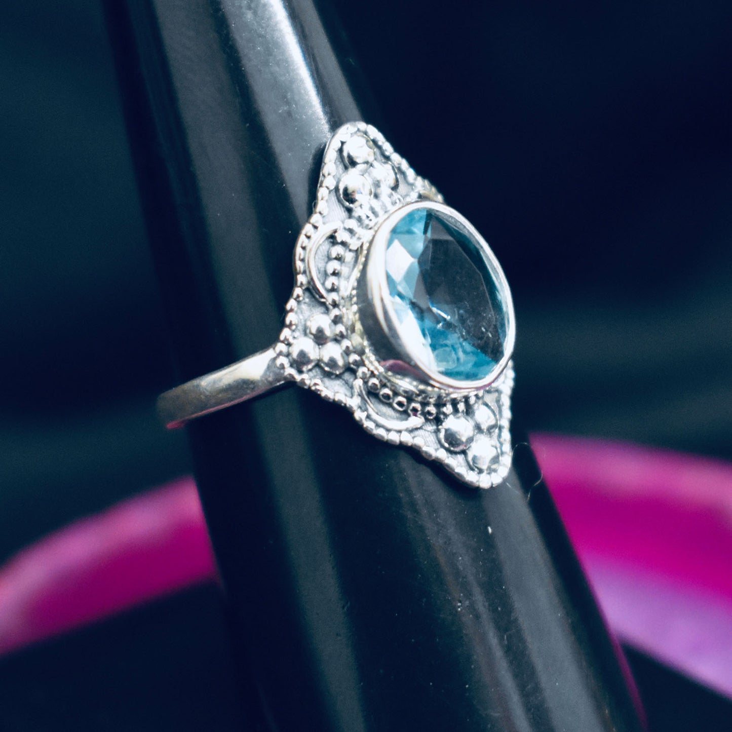 Ganesha Handicrafts, Detailed Blue Topaz Ring, Topaz Ring, Women's Trending Ring, New Womens Stylish Ring, New Modern Ring, Womens Fashion Ring.