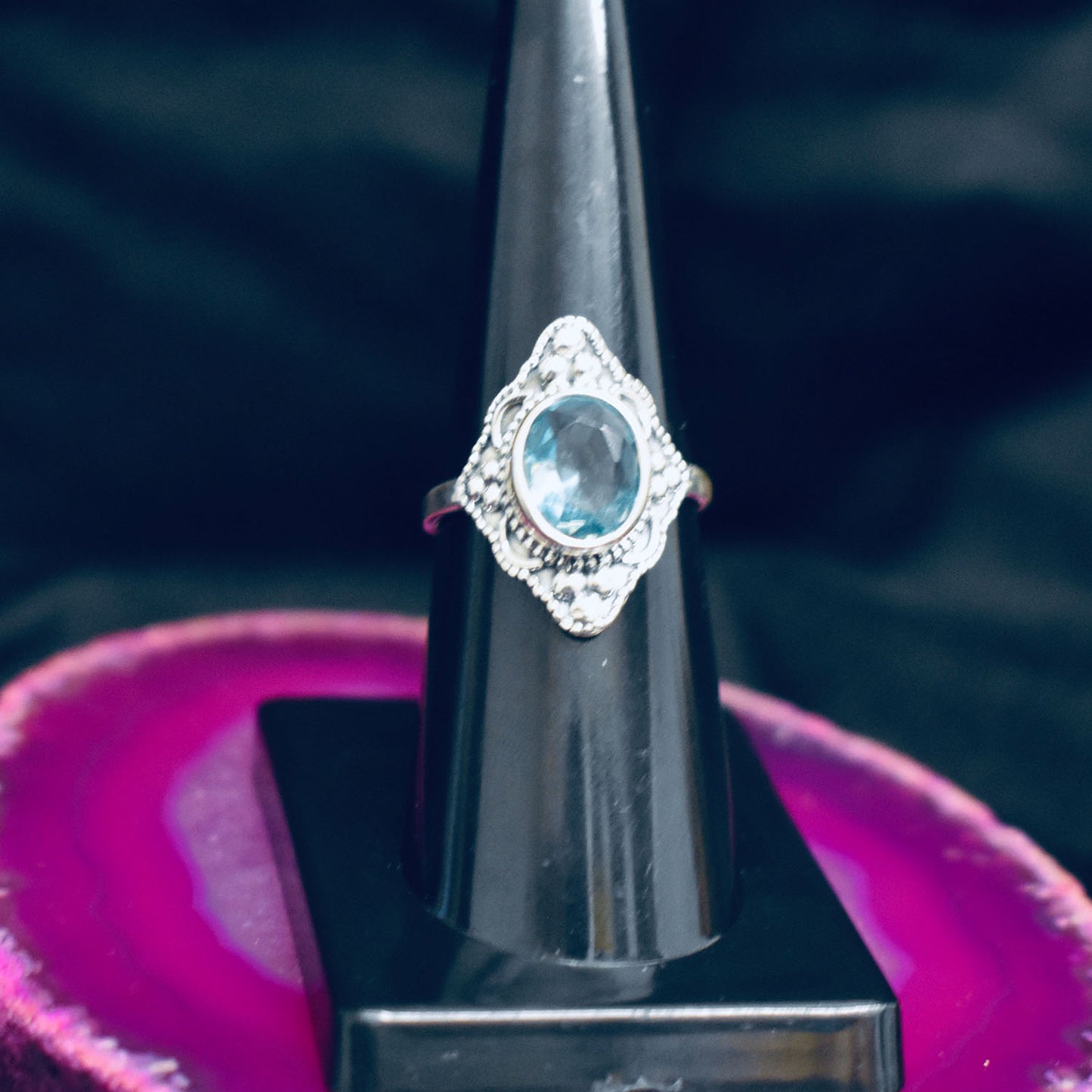 Ganesha Handicrafts, Detailed Blue Topaz Ring, Topaz Ring, Women's Trending Ring, New Womens Stylish Ring, New Modern Ring, Womens Fashion Ring.
