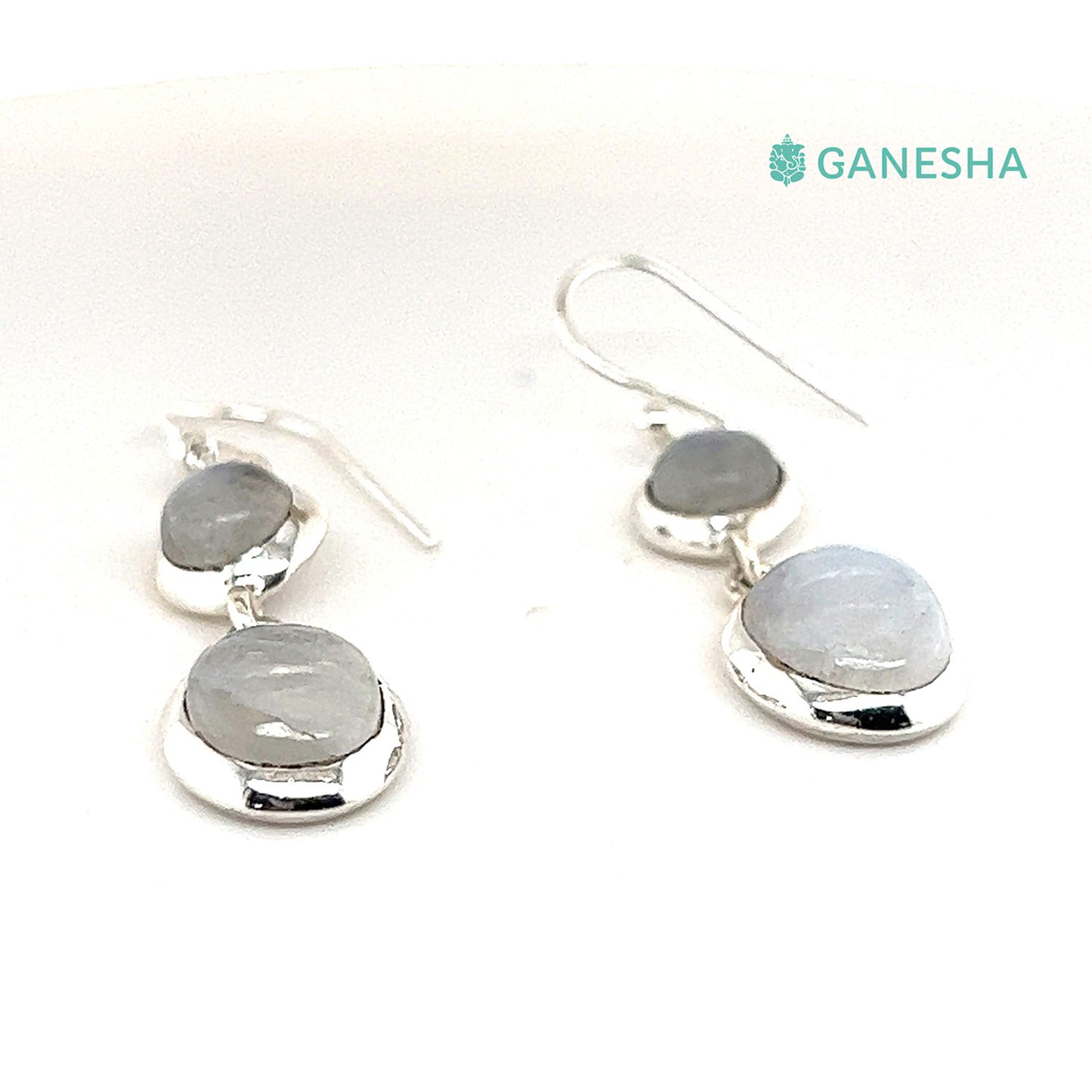 Ganesha Handicrafts, Moonstone Double-Drop Earrings - Sterling Silver (925), Moonstone Double-Drop Silver Earrings, 925 Double Drop Silver Earrings, Women's Trending Earring, Womens Traditional Earrings.