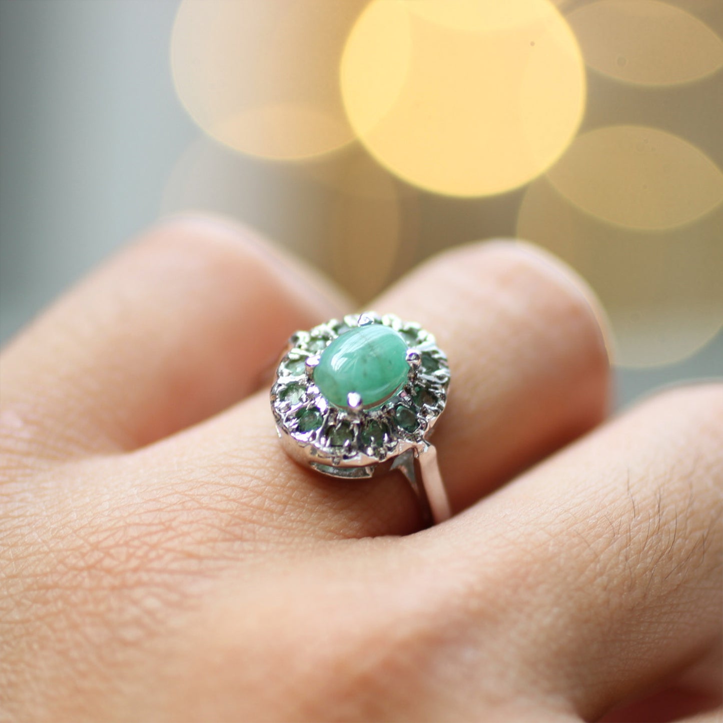 Ganesha Handicrafts, Emerald Ring, 925 Sterling Silver, Emerald Ring-925 Sterling Silver, Womens Trending Emerald Ring, Women's Fashion rings, Traditional Ring for Women's.
