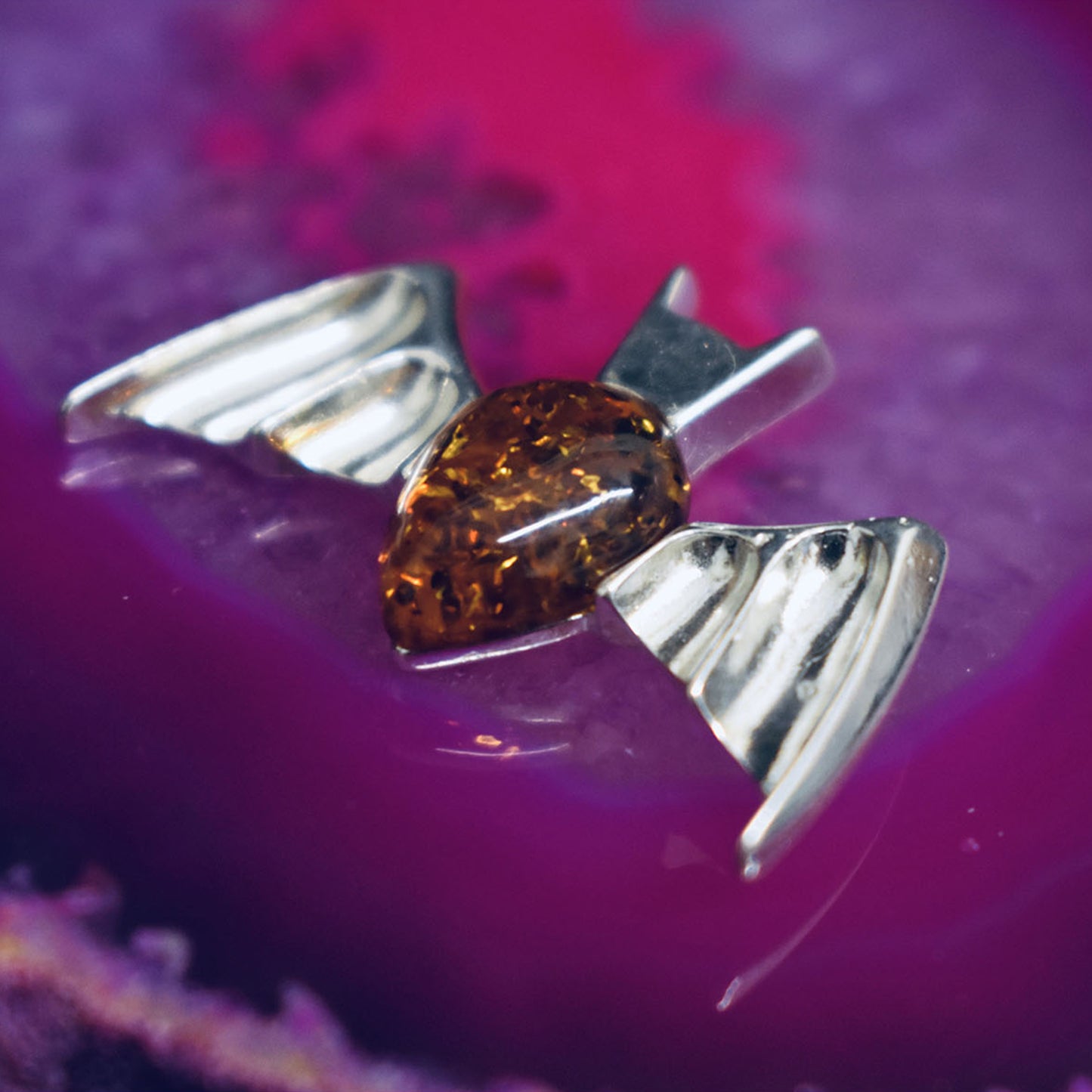 Ganesha Handicrafts-Amber Bat Pendant, Amber Bat Pendant, Girls Collection For Amber Bat Pendant, Womens Fashion For Amber Bat Pendant. Rose Colour Amber Bat Pendant.
