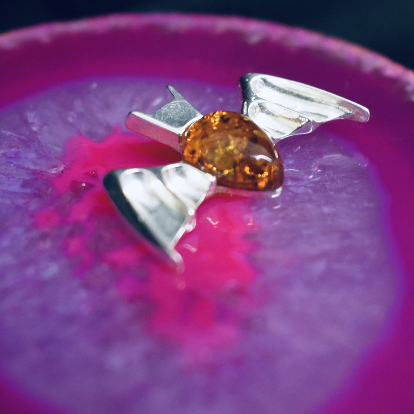 Ganesha Handicrafts-Amber Bat Pendant, Amber Bat Pendant, Girls Collection For Amber Bat Pendant, Womens Fashion For Amber Bat Pendant. Rose Colour Amber Bat Pendant.
