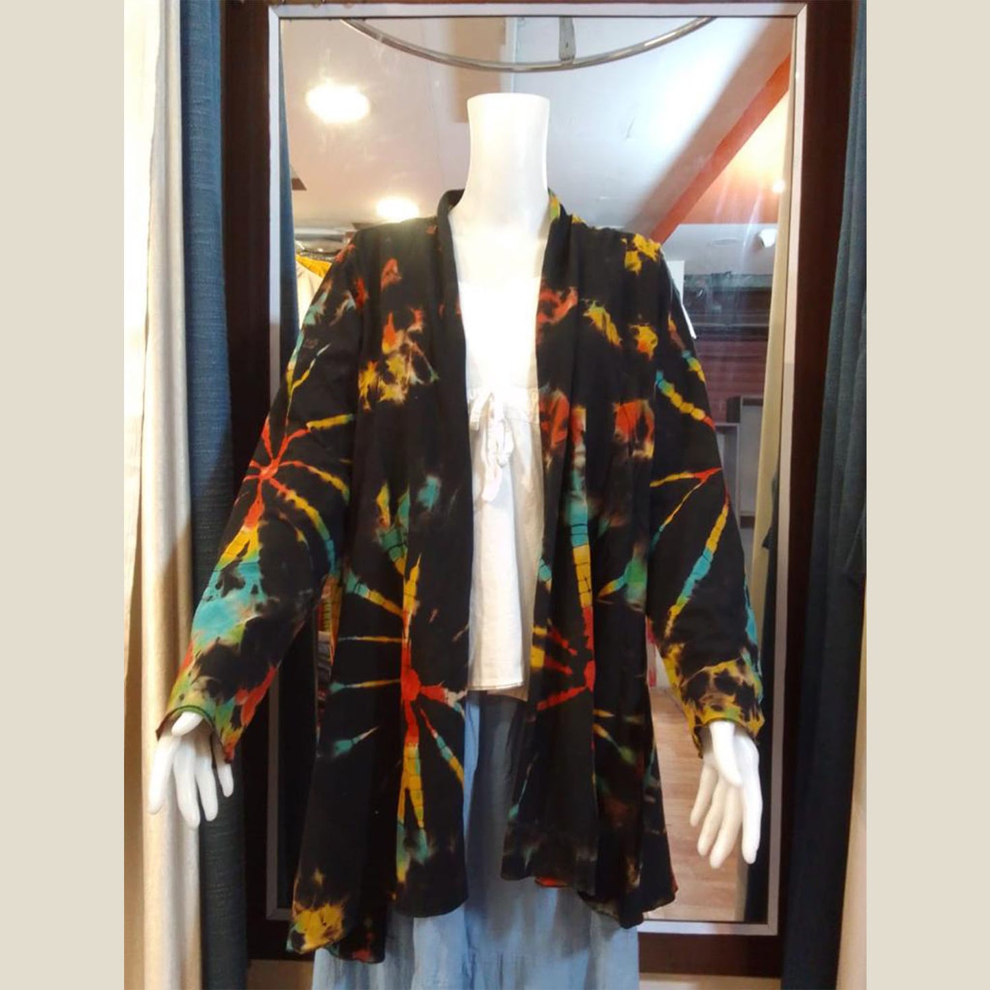Ganesha Handicrafts- Women Open cardigan super stretchable Black Multicoloured, Women open Cardigan Super Stretchable,  Open Cardigan super Stretchable for women, Block Multicoloured Open Cardigan Stretchable For Women.
