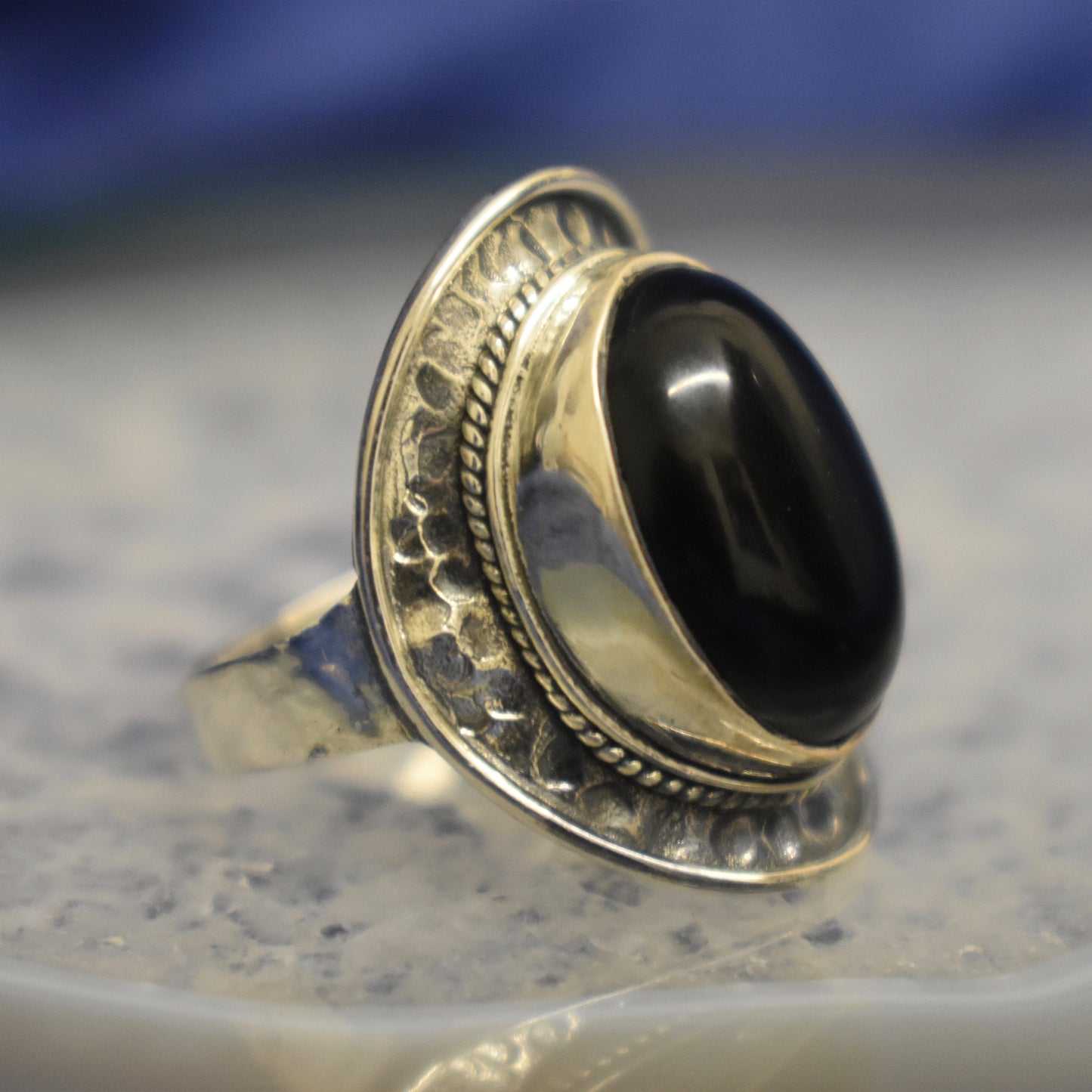 Ganesha Handicrafts, Hammered Setting Onyx Ring, Hammered Onyx Ring, Womens Trending Ring, New Model Women's Ring, Black Colour Womens Setting onyx Ring.