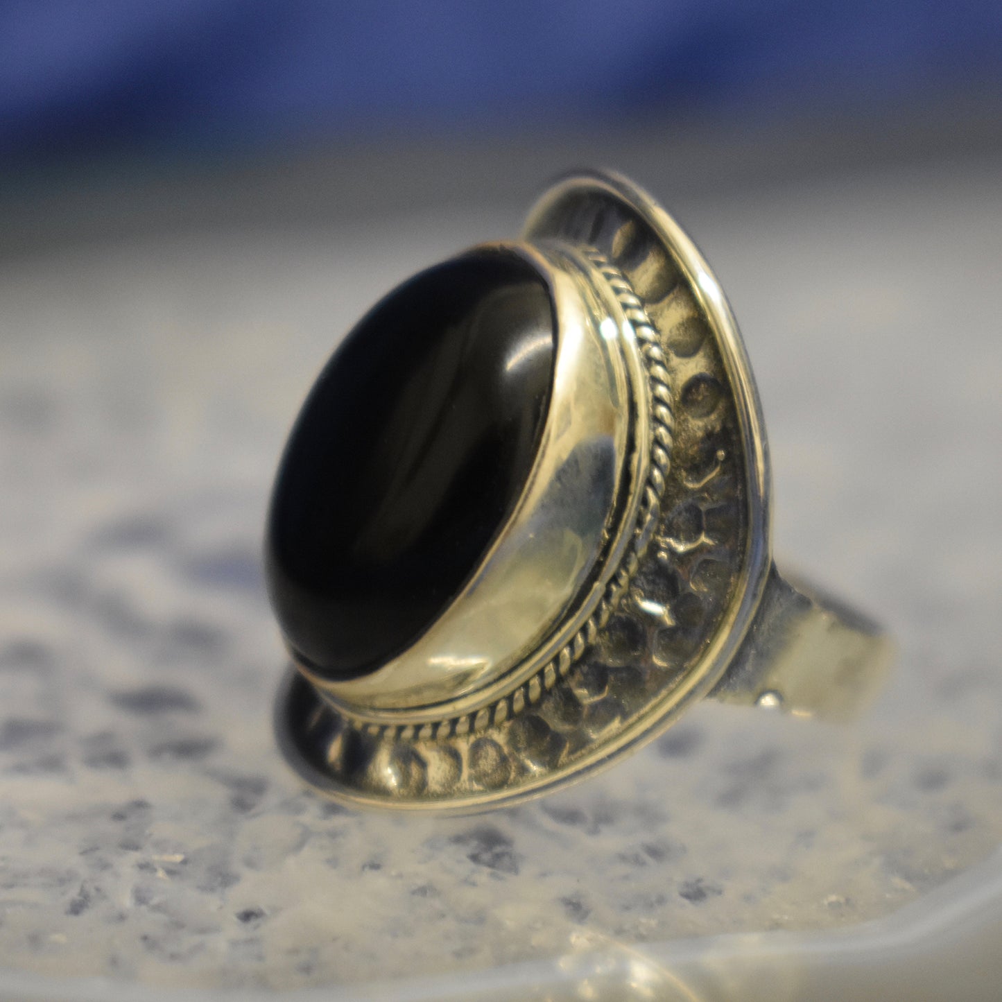 Ganesha Handicrafts, Hammered Setting Onyx Ring, Hammered Onyx Ring, Womens Trending Ring, New Model Women's Ring, Black Colour Womens Setting onyx Ring.