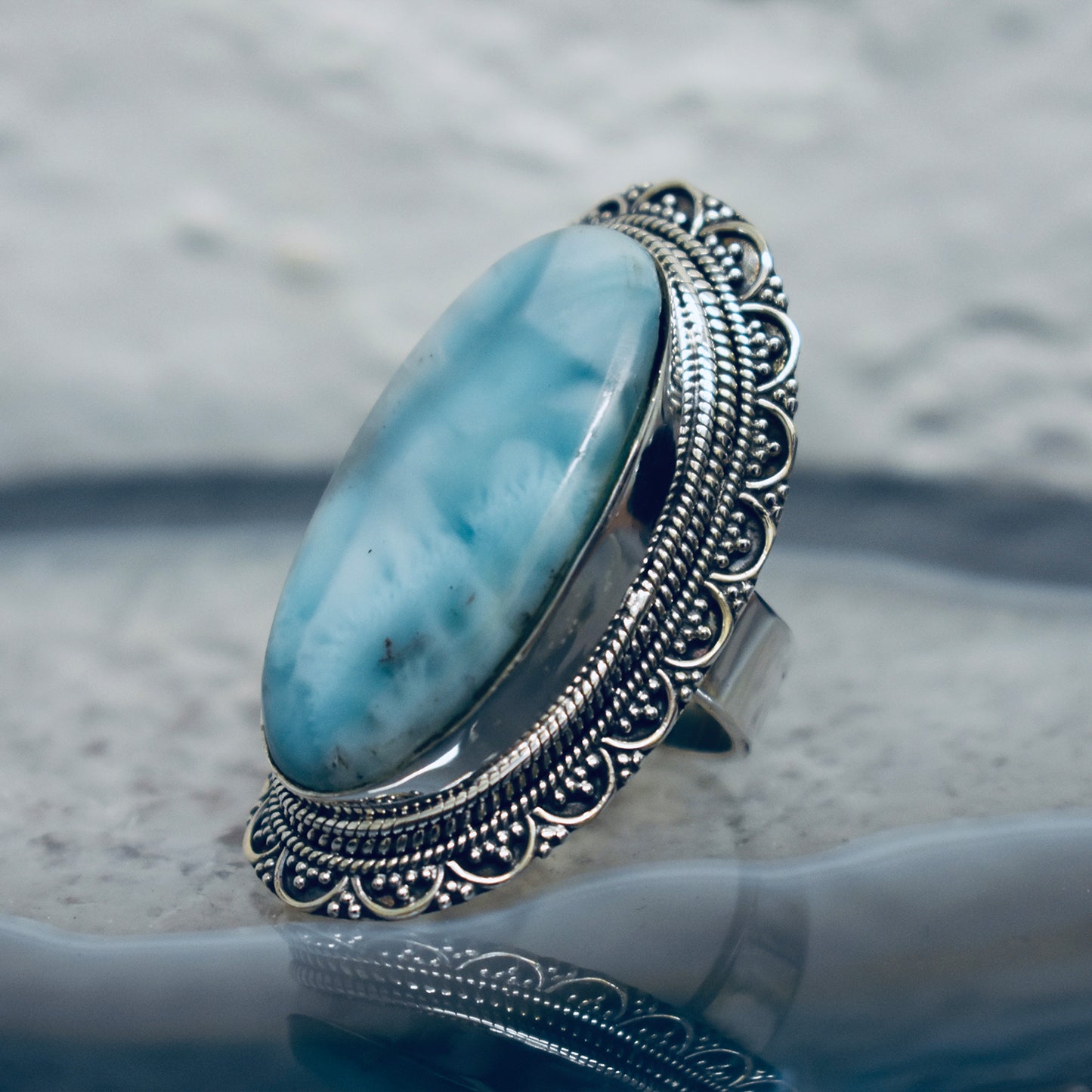 Ganesha Handicrafts, Large Larimar Ring, Larimar Ring, Women's New Trending Ring, Women's Model Ring, Women's Modern Ring.