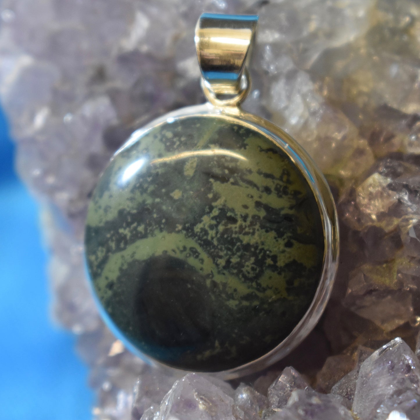 Ganesha Handicrafts, Moss Agate Circle Pendant, Circle Pendant, Womens New Trending Pendant, New Model Pendant, Womens Modern Pendant List, Fashion For Women's Pendant.