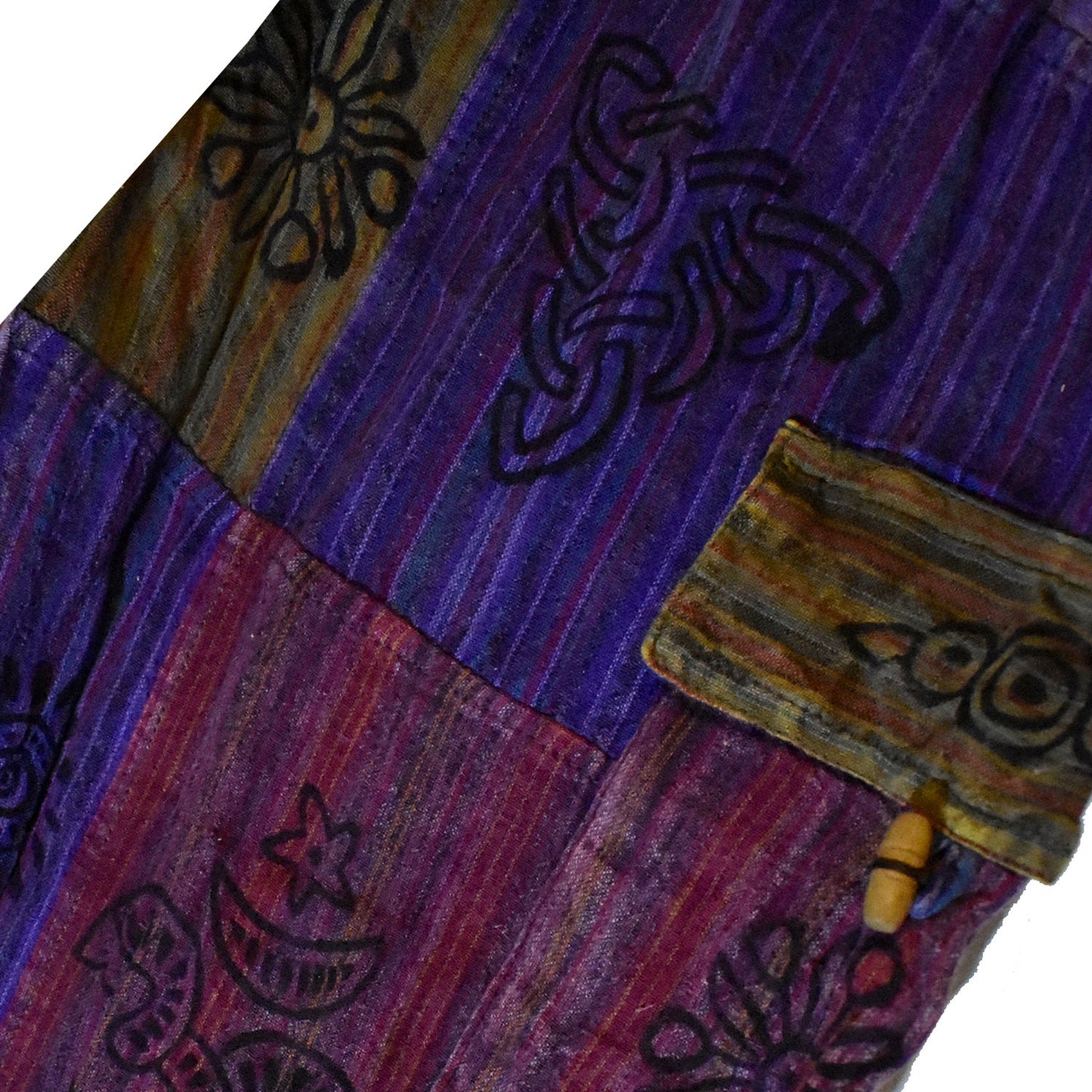 Ganesha Handicrafts, Nepalese Stamp Patchwork Trousers, Nepalese Stamp Trousers, Trending Trousers, Trousers, Purple Colour Nepalese Stamp Patchwork Trousers.