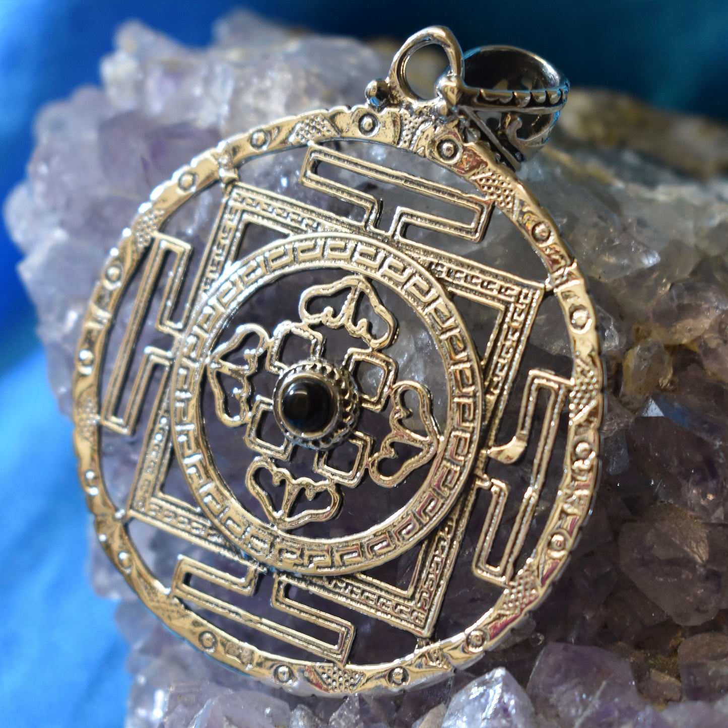 Ganesha Handicrafts, Onyx Mandala Pendant (925), 925-Onyx Mandala Pendant, Women's Trending Pendant, New Model Women's Pendant, Women's Stylish Pendant.