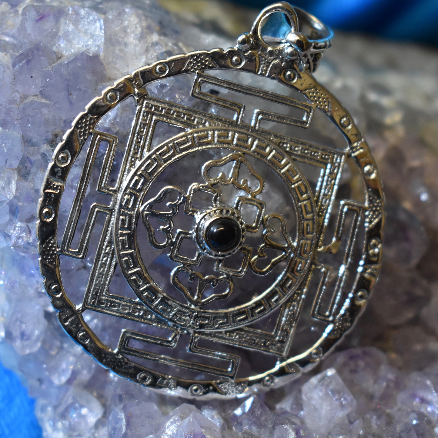 Ganesha Handicrafts, Onyx Mandala Pendant (925), 925-Onyx Mandala Pendant, Women's Trending Pendant, New Model Women's Pendant, Women's Stylish Pendant.