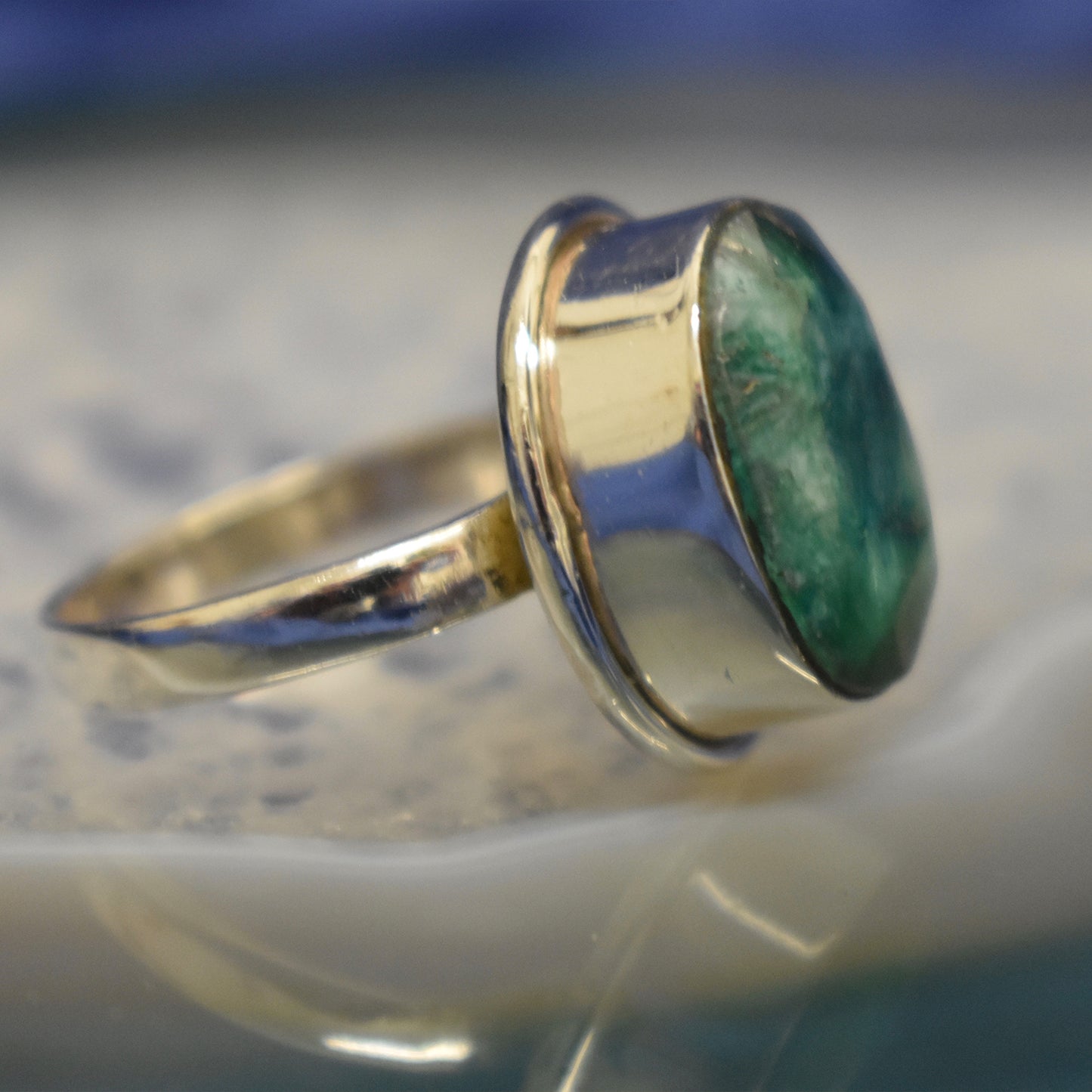 Ganesha Handicrafts, Plain Emerald Ring (925) Sterling Silver, Plain Emerald Ring, 925-Sterling Silver Emerald Ring, Womens Trending Ring, New Women's Model Ring, Women's Stylized Ring.