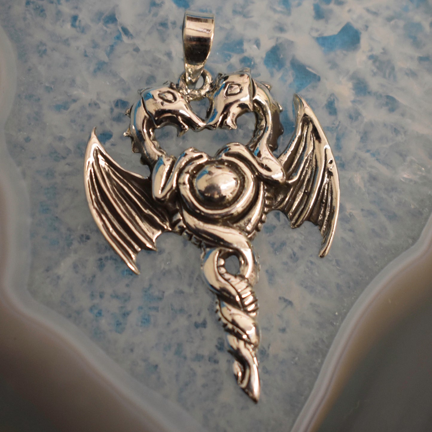 Ganesha Handicrafts, Sterling Silver Double Dragon Pendant (925), Silver Dragon Pendant, 925-Silver Dragon Model Pendant, Women's Trending Pendant, Women's New Model Pendant, Women's New Modern Pendant,