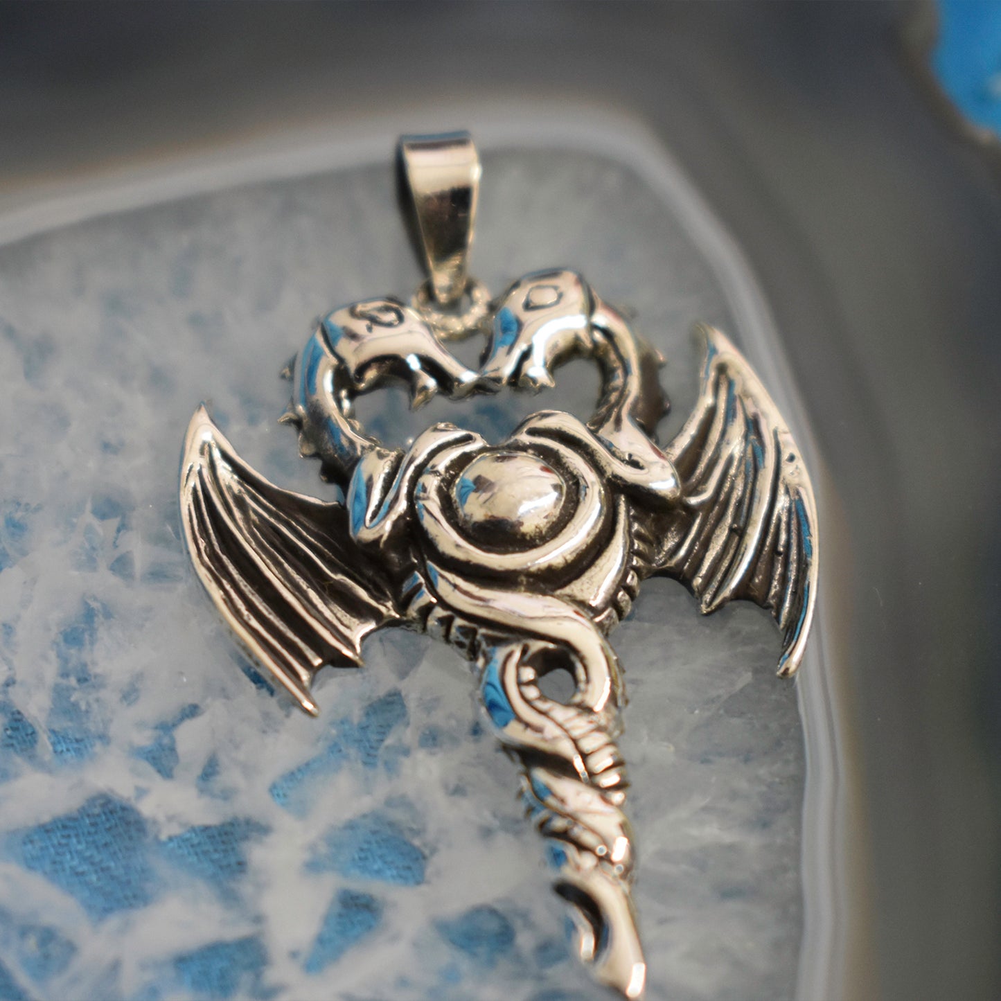 Ganesha Handicrafts, Sterling Silver Double Dragon Pendant (925), Silver Dragon Pendant, 925-Silver Dragon Model Pendant, Women's Trending Pendant, Women's New Model Pendant, Women's New Modern Pendant,