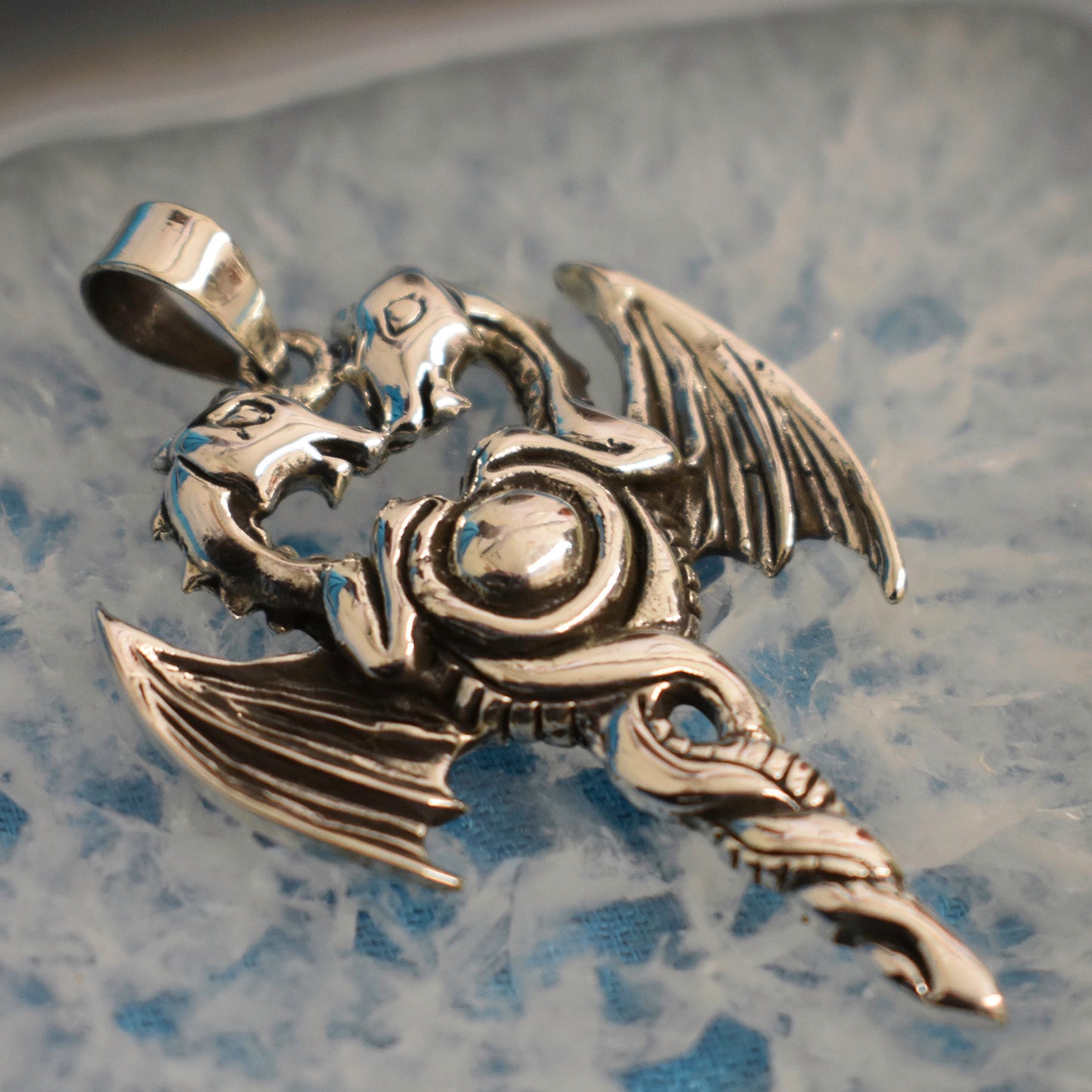 Ganesha Handicrafts, Sterling Silver Double Dragon Pendant (925), Silver Dragon Pendant, 925-Silver Dragon Model Pendant, Women's Trending Pendant, Women's New Model Pendant, Women's New Modern Pendant,