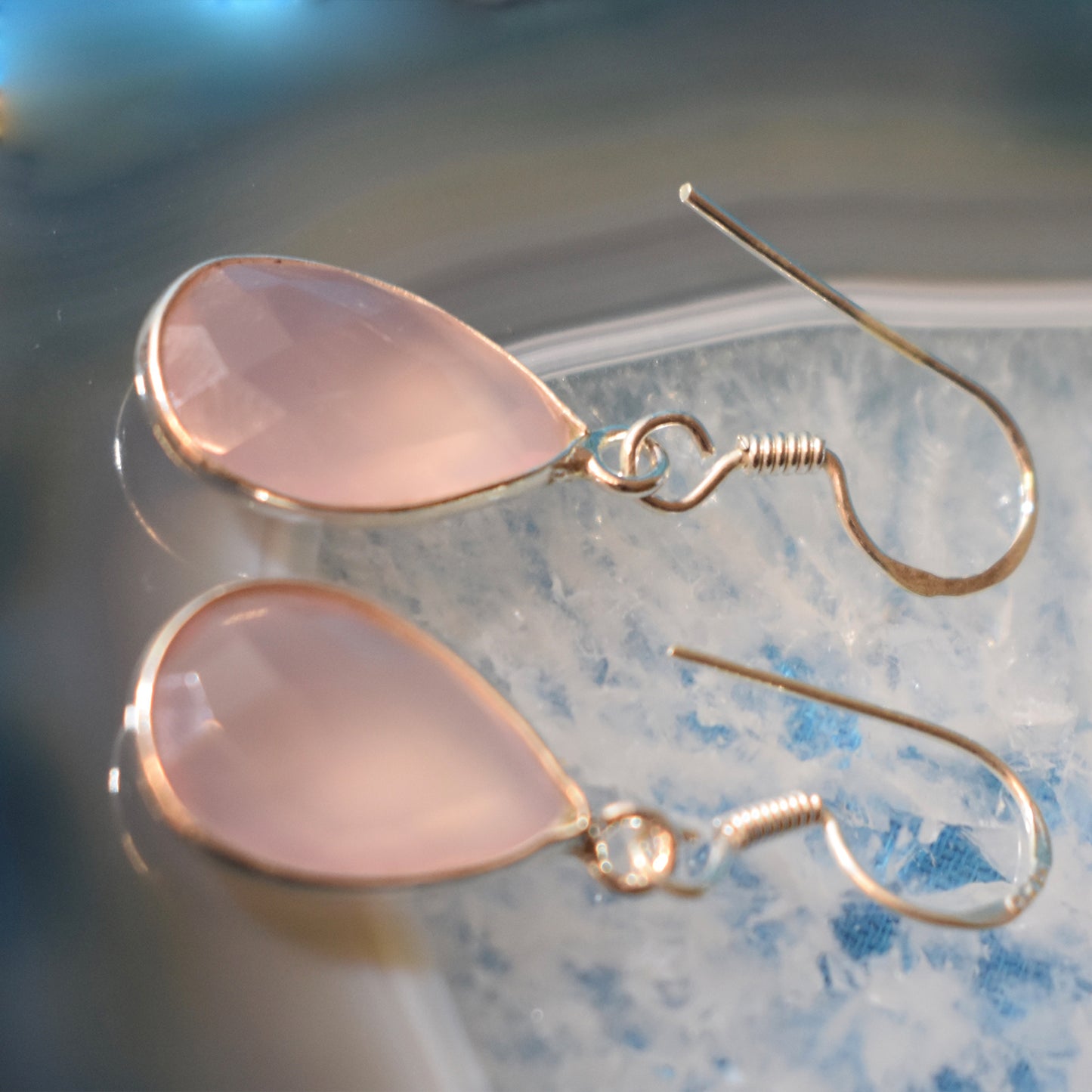 Ganesha Handicrafts, Sterling Silver Faceted Rose Quartz Tear Drop Earrings (925), Sterling Silver Drop Earrings, Rose Quartz Tear Drop Earrings 925-Womens Silver Drop Earrings, Women's Trending Earrings, Fashion Earrings For Womens, Earring Collection.