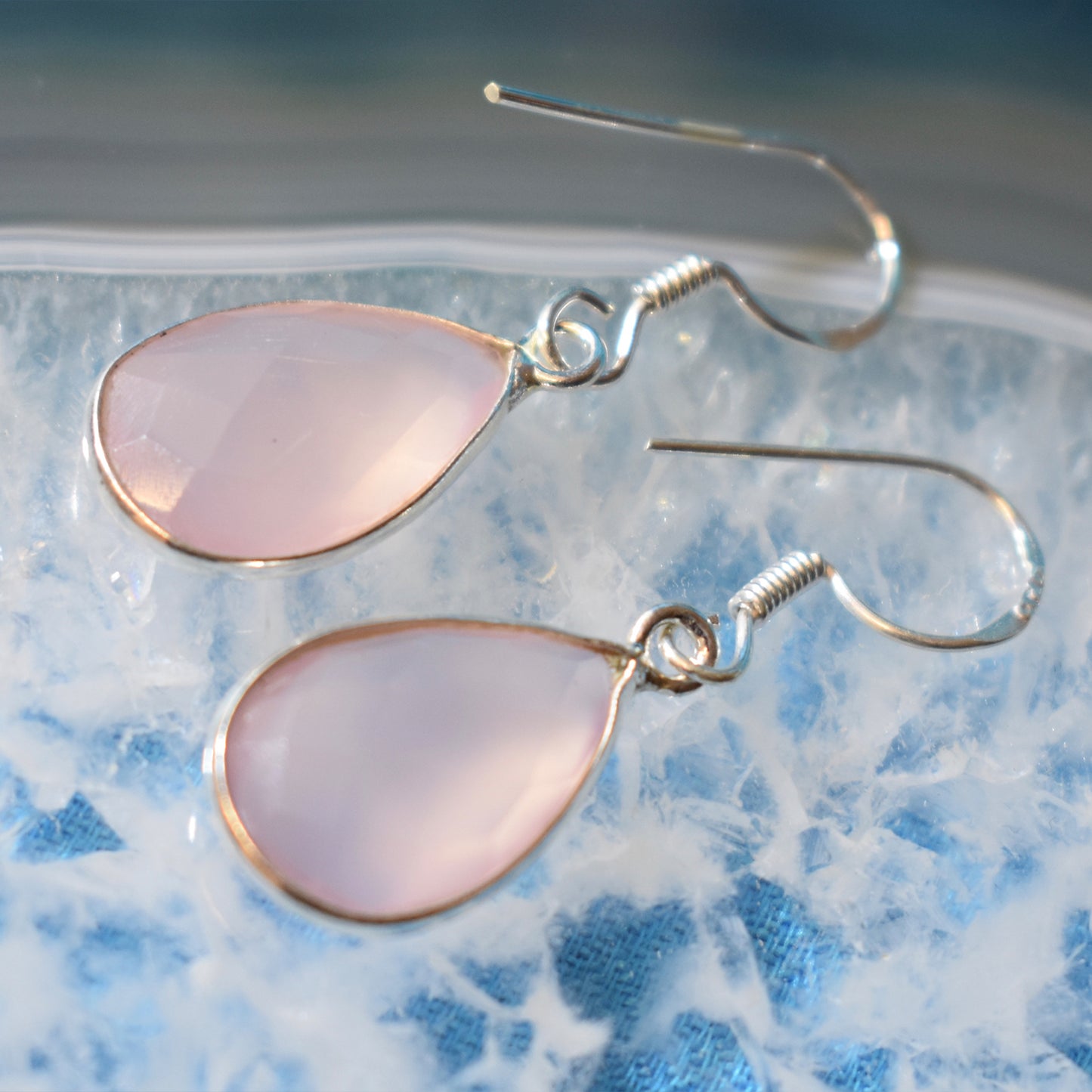 Ganesha Handicrafts, Sterling Silver Faceted Rose Quartz Tear Drop Earrings (925), Sterling Silver Drop Earrings, Rose Quartz Tear Drop Earrings 925-Womens Silver Drop Earrings, Women's Trending Earrings, Fashion Earrings For Womens, Earring Collection.