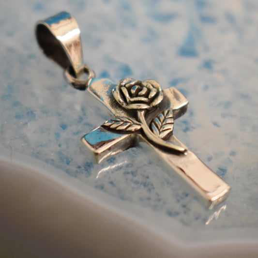 Ganesha Handicrafts, Silver Rose Cross, 925-Sterling Silver Rose Cross, Women's Trending Cross, New Womens Modern Silver 925 Cross.