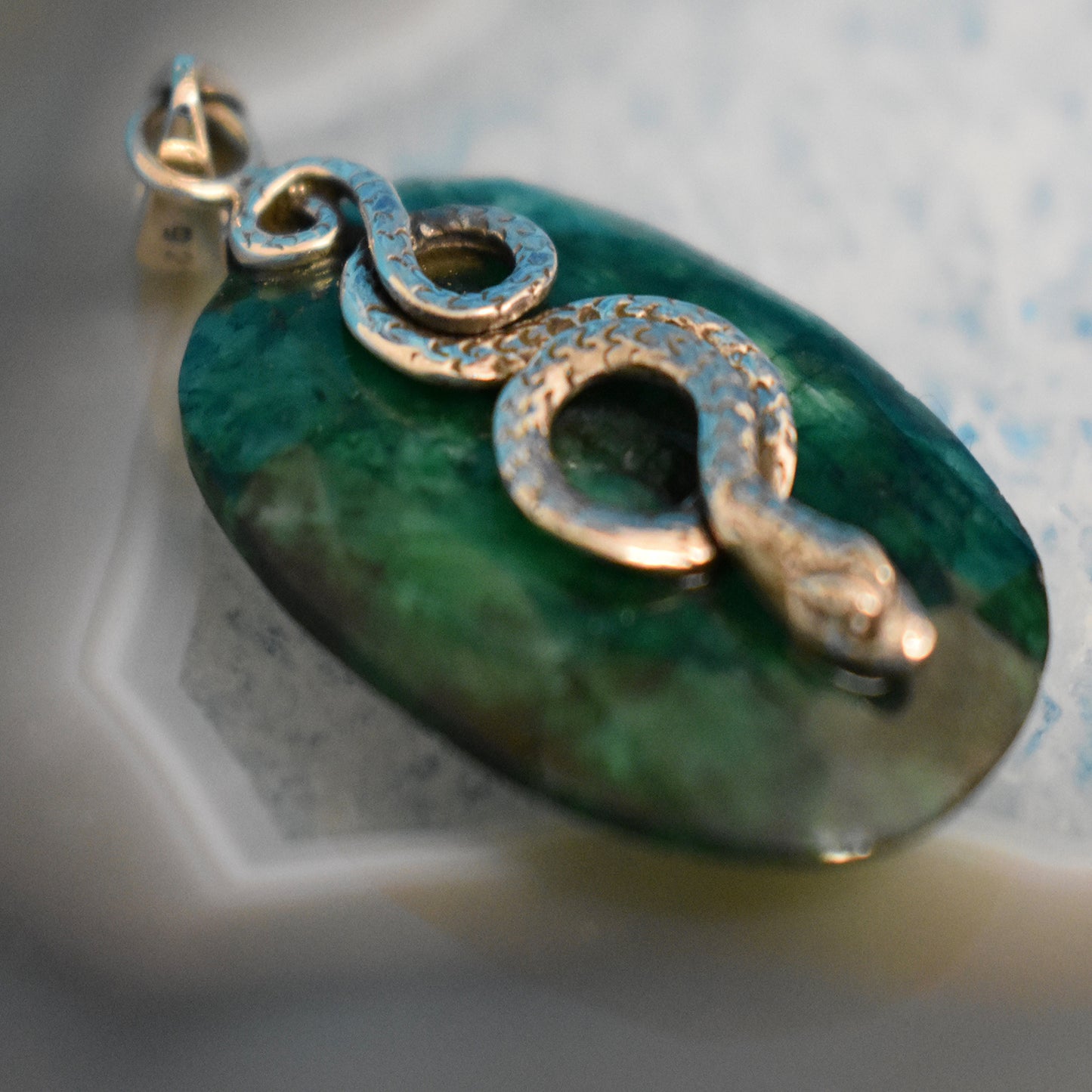 Ganesha Handicrafts, Sterling Silver Snake wrap Pendant (925), Sterling Silver Snake wrap Pendant (925), 925-Silver Snake Wrap Pendant, Womens Trending Pendant, Snake Wrap Silver Pendant, new Model Pendant, Emerald Snake wrap Pendant.