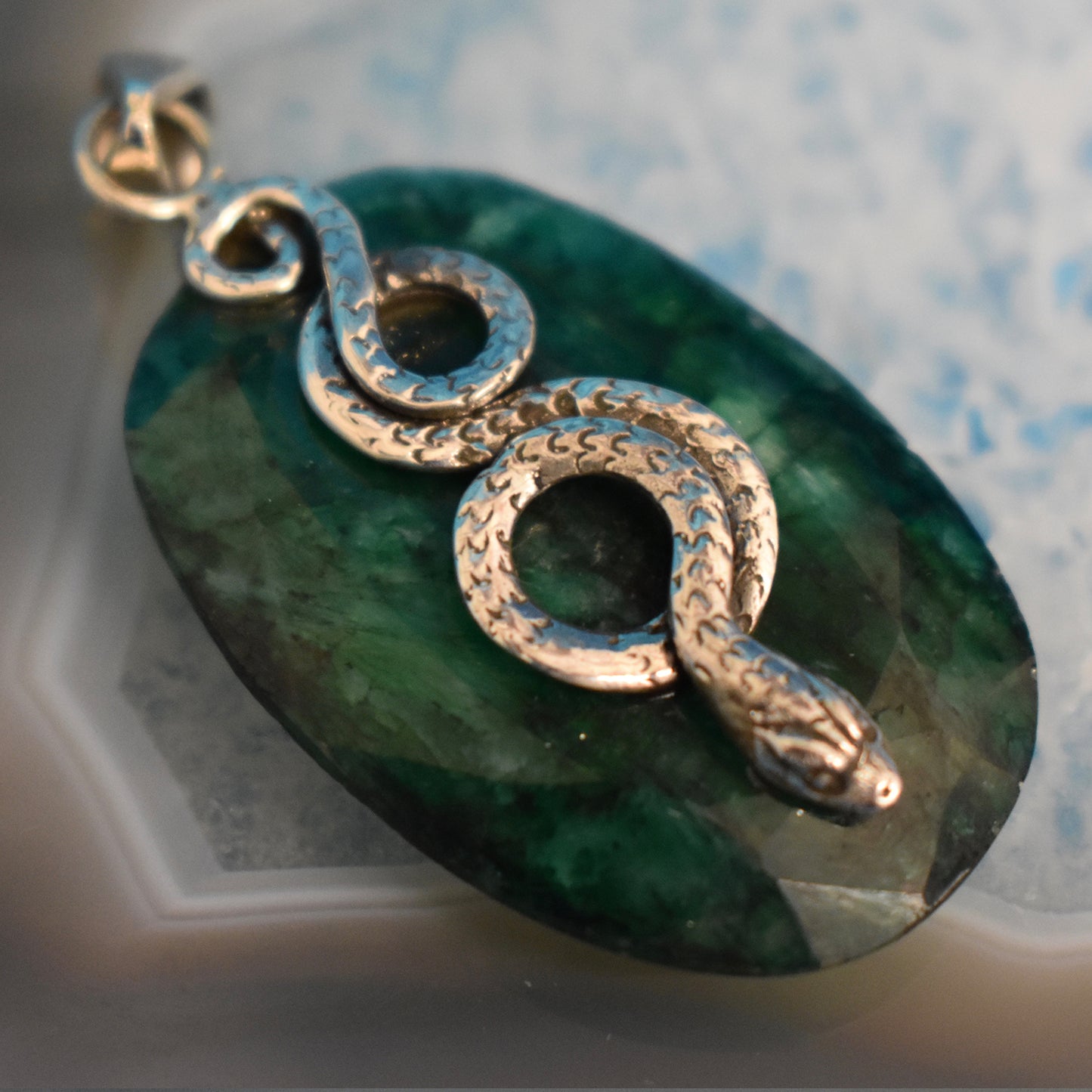 Ganesha Handicrafts, Sterling Silver Snake wrap Pendant (925), Sterling Silver Snake wrap Pendant (925), 925-Silver Snake Wrap Pendant, Womens Trending Pendant, Snake Wrap Silver Pendant, new Model Pendant, Emerald Snake wrap Pendant.
