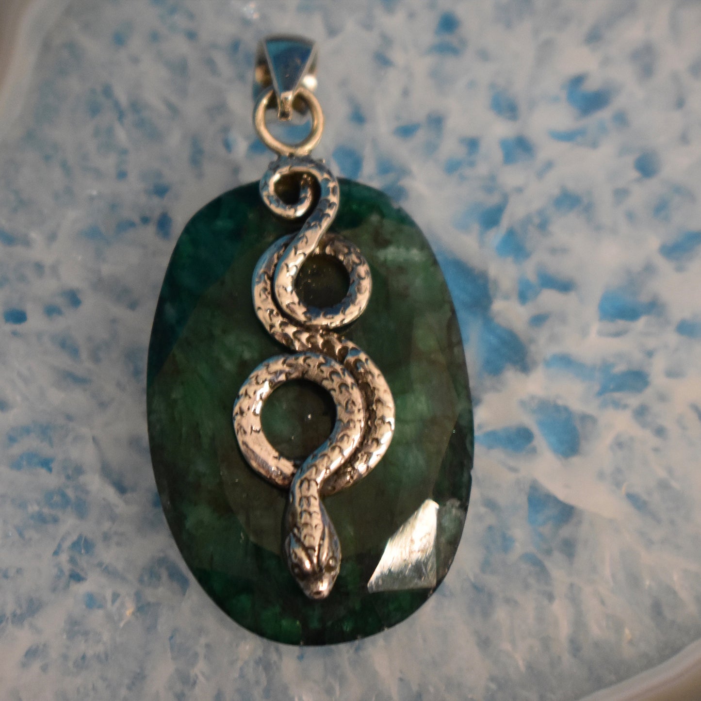 Ganesha Handicrafts, Sterling Silver Snake wrap Pendant (925), Sterling Silver Snake wrap Pendant (925), 925-Silver Snake Wrap Pendant, Womens Trending Pendant, Snake Wrap Silver Pendant, new Model Pendant, Emerald Snake wrap Pendant.