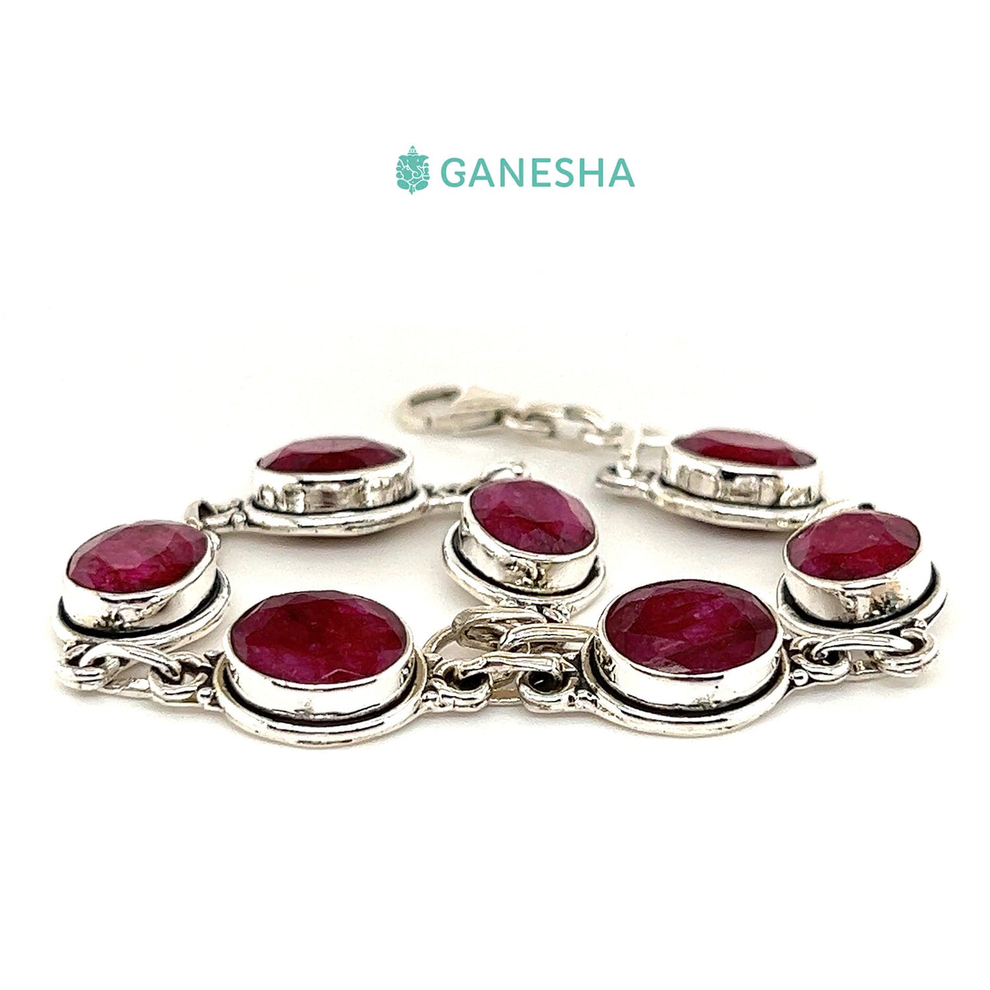 Ganesha Handicrafts, Sterling Silver Bracelet (925) Ruby, Ruby Sterling Silver Bracelet, 925-Ruby Silver Bracelet, Women's Trending Bracelet, Traditional Bracelet, Womens Modern Bracelet.