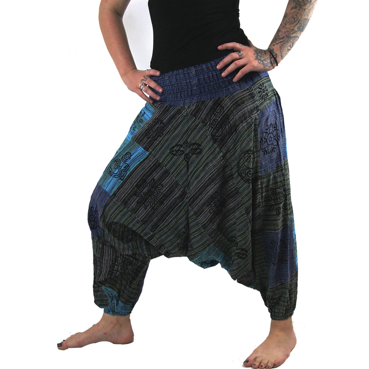 Ganesha Handicrafts, Stonewashed Harem Trousers Cotton, Stonewashed Trousers , Stonewashed Harem Cotton Trousers , Women's Cotton Trousers , Trending Stone Cotton Trousers. Blue colour Stone Trousers.