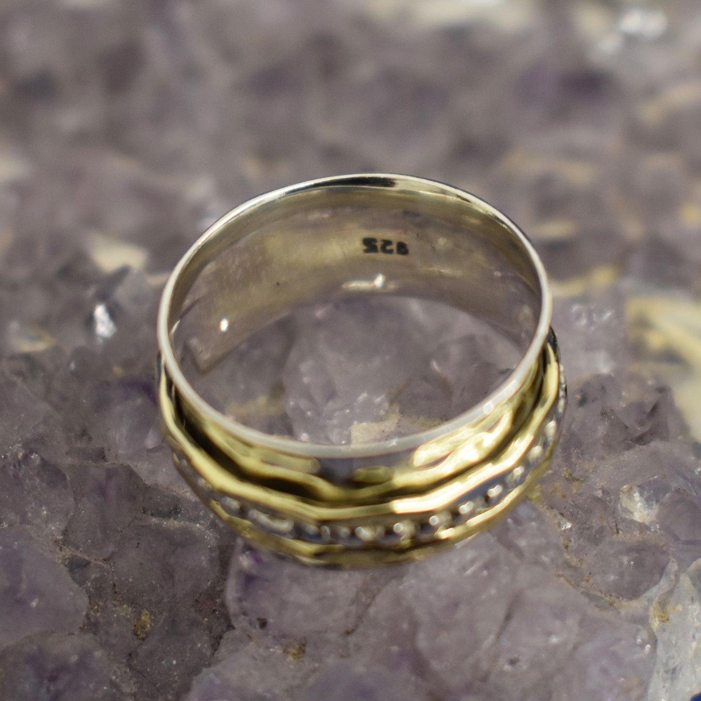 Ganesha Handicrafts, Thick Two Tone Spinner Ring (925), Tone Spinner Ring, 925-Tone Spinner Ring, Women's Trending Ring, New Model Women's Ring, Womens Modern Ring, Fashion For Women's Stylized Ring.
