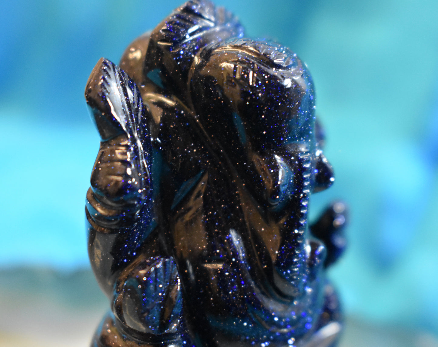 Hand-carved Nightstone (Blue Goldstone) Ganesha