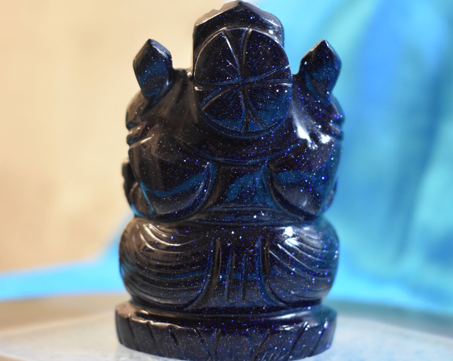 Hand-carved Nightstone (Blue Goldstone) Ganesha