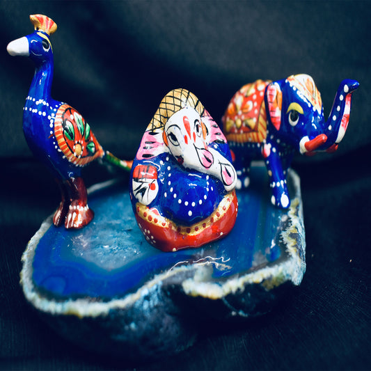Ganesha Handicrafts Handcrafted figures Ganesha | Elephant | Peacock , Handcrafted statue , Three different statue , multicolour figures