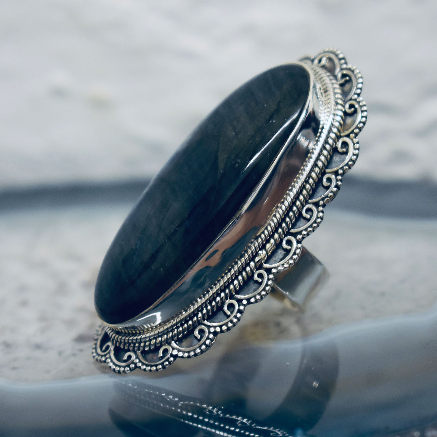 Ganesha Handicrafts, Long Vintage Labradorite Ring, Labradorite Ring, Womens Trending Ring, New Women's Model Ring, Modern Women's Ring. 