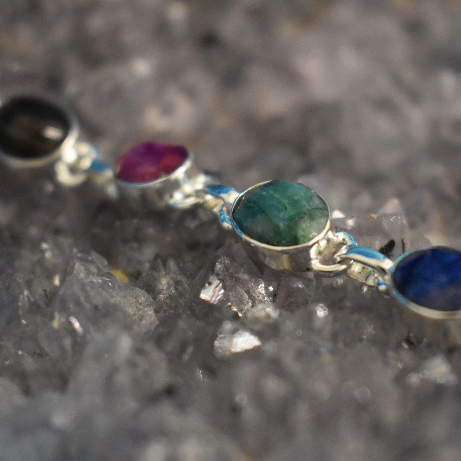 Ganesha Handicrafts, Sterling Silver Multi-Chakra Bracelet, 925-Sterling silver Bracelet, Women's Trending Bracelet, Multi-Chakra Bracelet, Women's Stylish Bracelet.