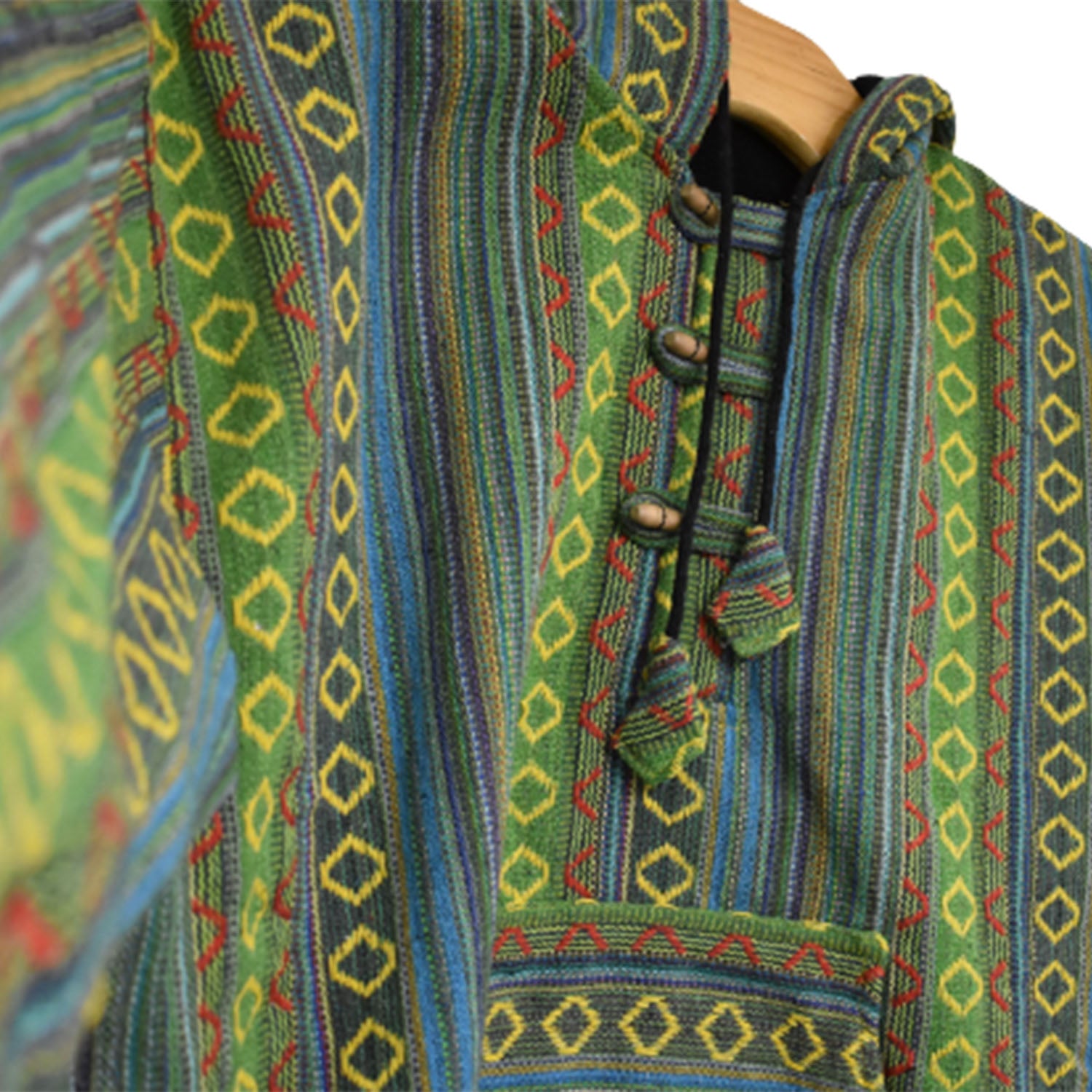 Ganesha Handicrafts Thick Fleece Lined Green Patchwork Coat, Coat, Green Coat, Lined Coat, Fleece Coat, Thick Coat, Patchwork Coat